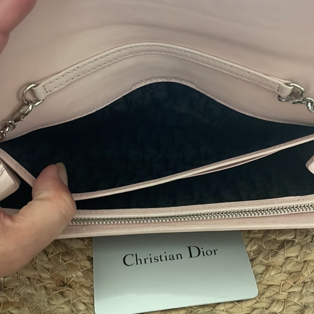 (MT150) Authentic Lady Dior Pink Cannage Quilt Lambskin Wallet on Chain - Picture 9 of 15